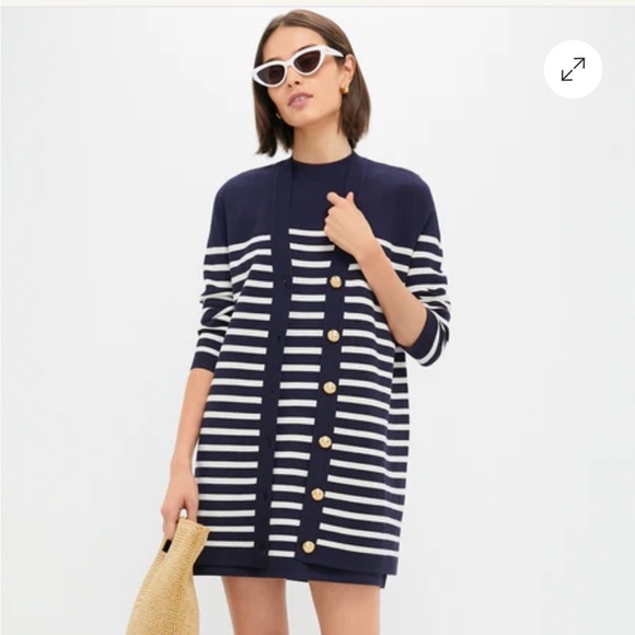 Tuckernuck Sweaters - Tuckernuck Navy and White Striped Knit Liv Longline Cardigan Preppy Nautical XXL